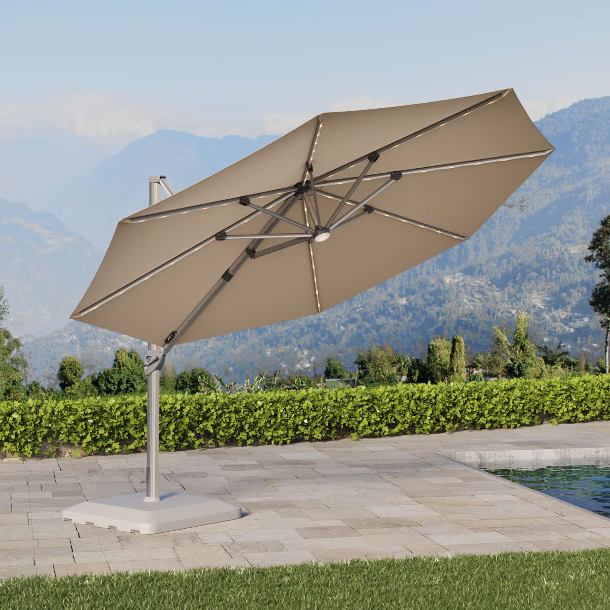 4m round patio umbrella Seasons Sentry 13Ft (4M) Solar LED Anodized round Cantilever Umbrella – CHERISH LEWIS
