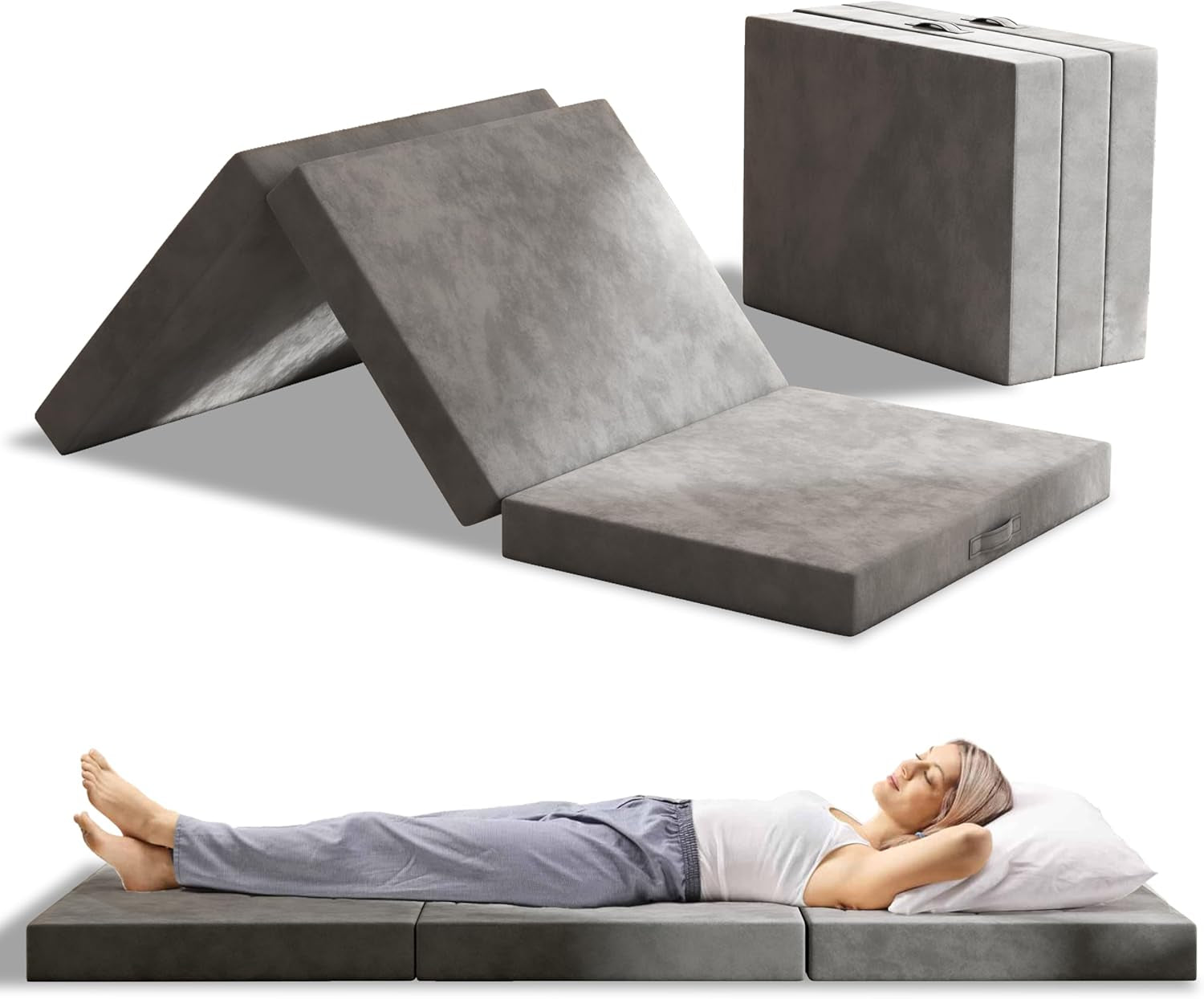 MOLPHIT Folding Mattress Single, 15CM Trifold Foldable Mattresses Single Bed, Guest Mattress Memory Foam with Washable Cover, Floor Mattresses for