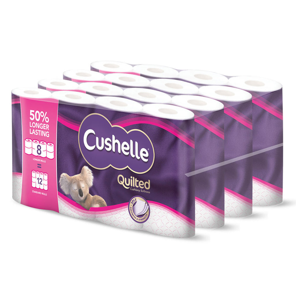 Cushelle Quilted 3-Ply Longer Rolls Toilet Tissue, 8 x 8 Pack (472 Sheets)
