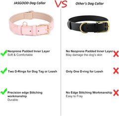 Leather Dog Collar Adjustable Soft Leather Padded Collar Heavy Duty (Pink)