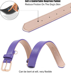 Leather Dog Collar Adjustable Soft Leather Padded Collar Heavy Duty (Purple)