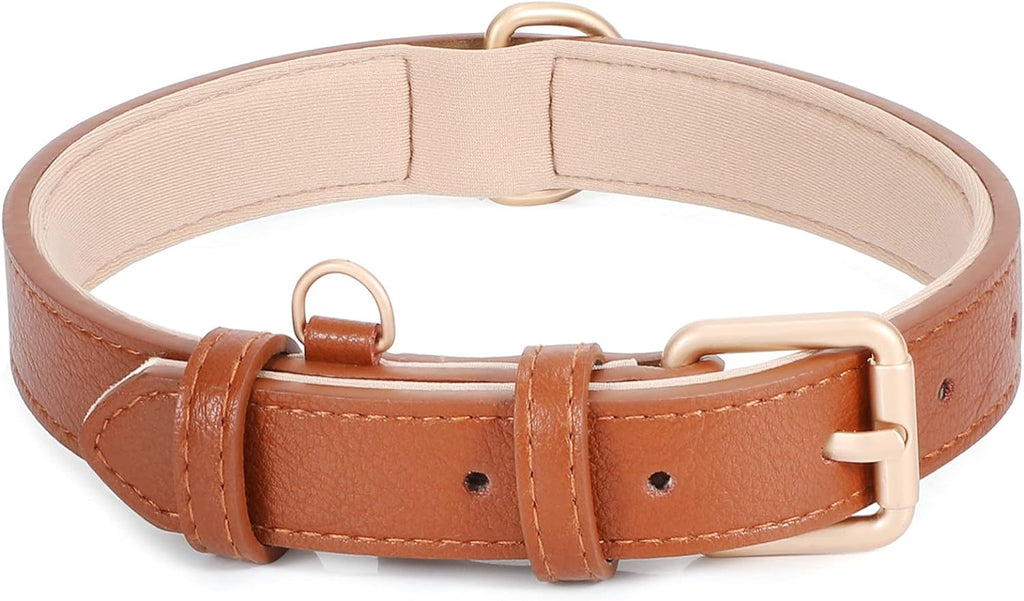 Leather Dog Collar Adjustable Soft Leather Padded Collar Heavy Duty (Brown)