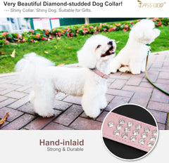 Leather Padded Dog Collar Adjustable Diamond-Studded Pet Collar (Rhinestone Pink)