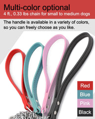 Medium small-sized pet dog chain leash lead with PU leather handle (Pink)