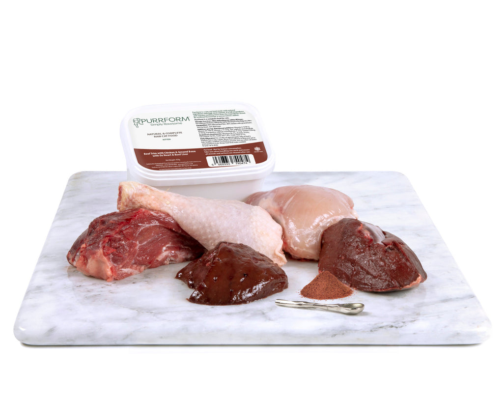 Purrform Beef Trim with Chicken & Ground Bone with Ox Heart & Beef Liver (KITTEN) 450g