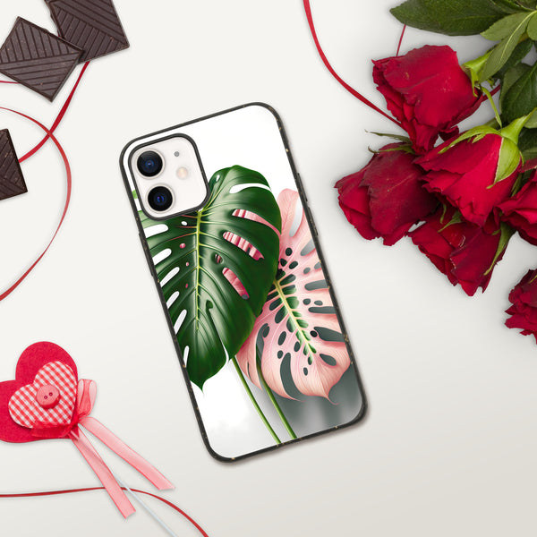Pink Monstera Speckled iPhone case