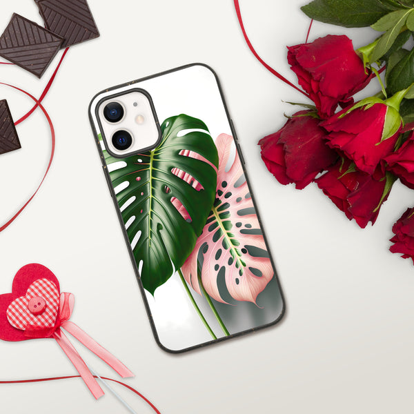 Pink Monstera Speckled iPhone case