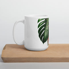 Pink Monstera White Glossy Cup