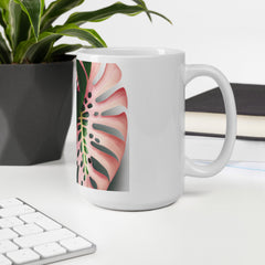 Pink Monstera White Glossy Cup