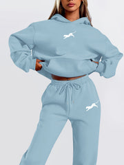 Women's Winter Casual -Lined Thickened Hooded Sweatshirt and Sweatpants Two-Piece Set