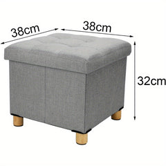 Folding Storage Ottoman Footstool with Lid Upholstered Ottoman Storage Box 38x38x32cm for Hallway Livingroom Bedroom Dark Grey