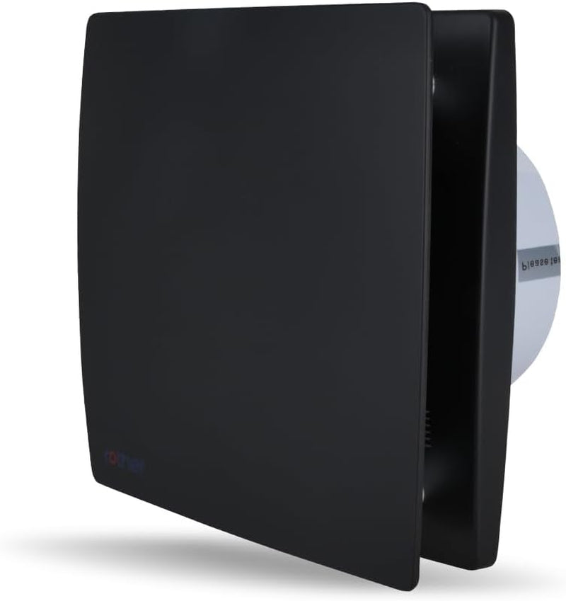 ROTHER Black Bathroom Extractor Fan 4 Inch IP44 Silent Wall Ceiling Mounted Timer Flat Panel Air Vent Cover Kitchen Room Powerful Ventilation 31Db 100Mm Copper Motor