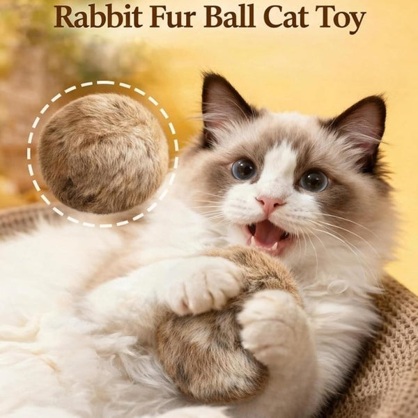Rabbit Fur Ball Cat Toy Soft Fluffy Pom Pom Kitten Toy Balls for Chewing Playing