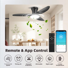 Modern Ceiling Fan Light with Remote Control - Dimmable Fixture, 6-Speed Adjustable Fan & 3-Tier Color Temperature (3000K/4500K/6500K), Timer, Suitable for, Semi-Recessed Installation, Bohemian Style Ceiling Light with Fan