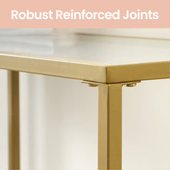 Modern Minimalist Console Table with Golden Frame & Tempered Glass Tabletop - Base Suitable for Living Room, Hallway Sofa Table, Assembly, Space-Saving, Transparent Table for Narrow Spaces, Entryway Furniture