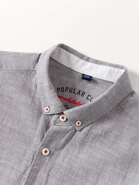 Linen Men'S Casual Shirt Long Sleeve Linen Solid Color Breathable Fashion Men'S Top Blouse Retro Open Front with Pockets