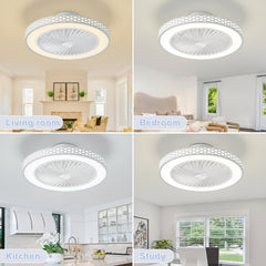 Ceiling Fan with Lights, 6 Speeds Reversible Bladeless Ceiling Fans 3-Color Temperature Stepless Dimming Low Profile Flush Mount Ceiling Fan Quiet Timing for Kitchen, Living Room, Bedroom