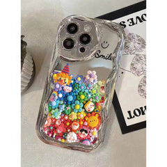 A Soft Protective Phone Case for Iphone 16/15/12/13/14 Featuring a Smiling Face Cartoon Design with an Electroplated Cream Pattern, Ideal for Women. It Is Shock-Proof, Stylish, And Thick.