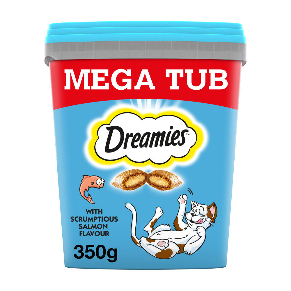 4 x 350g Dreamies Adult Cat Treats Mega Tubs Salmon Cat Biscuits (1.4kg)