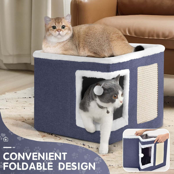 1pc Large Cat Cube House Cosy Foldable Bed Pet Cave Furry Soft Cushions Scratch Pads 42X42X36CM