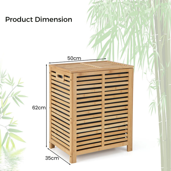 GOFLAME 80 L Bamboo Laundry Hamper, Clothes Laundry Basket W/ Lid & Handles, Removable Liner Bag, Spacious Storage Space, Laundry Organizer for Bathroom, Living Room, Bedroom, Easy Assembly
