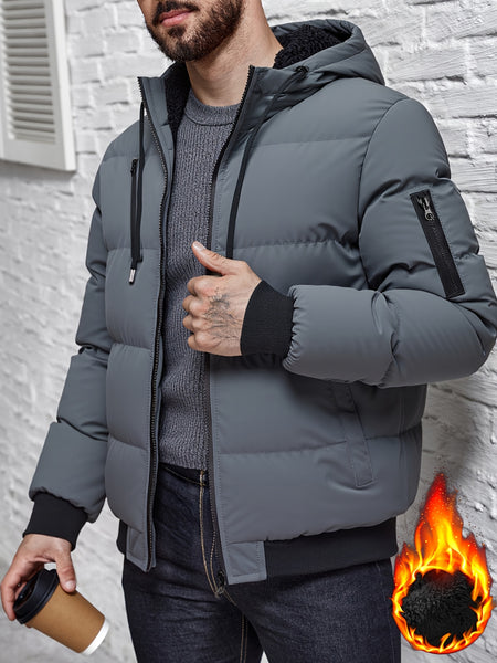Winter Plush Jacket Thick Warm Jacket Hooded Jacket Casual Outdoor Jacket Solid Color Zipper with Plush Thickening