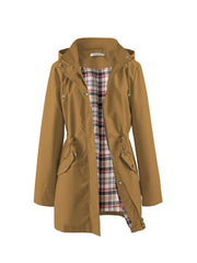 Drawstring Waist Hooded Zip Up Coat, Casual Long Sleeve Coat for Fall & Winter, Women's Clothing