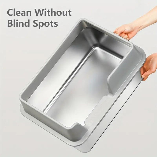 XL Stainless Steel Cat Litter Box, Large Cat Litter Tray with High Sides Anti Leakage, Odor Control, Metal Litter Box with Anti-slip Bottom, Easy Cleaning Kitten Litter Tray for Cats, Black Grey
