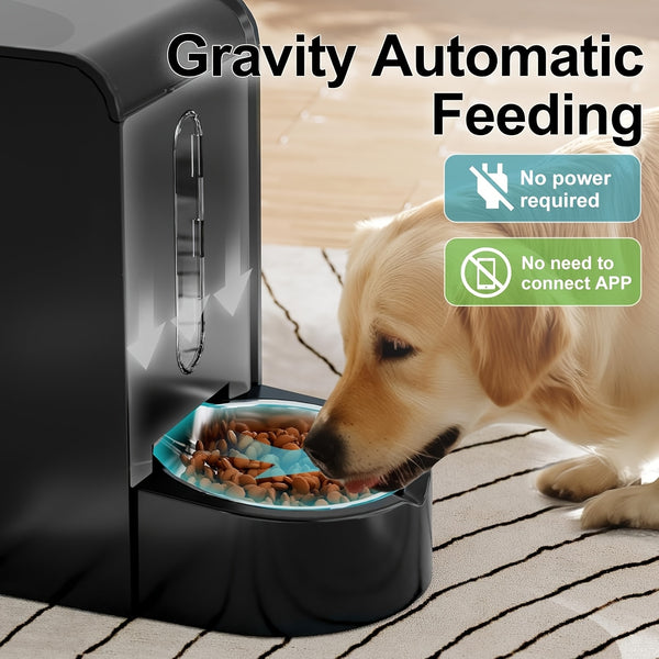 Dog And Cat Food Feeder And Water Dispenser, Two-In-One Set, 3L Large Capacity, Automatic Gravity Feeding, 304 Stainless Steel Bowl, Removable And Washable, for Small/Medium/Large Dogs And Cats, Black, Without Battery