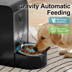 Dog And Cat Food Feeder And Water Dispenser, Two-In-One Set, 3L Large Capacity, Automatic Gravity Feeding, 304 Stainless Steel Bowl, Removable And Washable, for Small/Medium/Large Dogs And Cats, Black, Without Battery