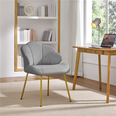 Costoffs Velvet Accent Chair Modern Side Chair Vanity Chair Leisure Chair with Shell-shaped Backrest and Golden Metal Legs, Versatile Use Lounge Chair for Living Room/Bedroom/Home Office/Kitchen, White/Pink