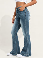 Women' Pear-Shaped High-Waisted Bootcut Jeans - Light Blue Stretch Denim Pants with Distressed Hand-Washed Belted Trousers, Elastic Bootcut Suitable for All Body Types, UK Stock Retro Casual Bottoms