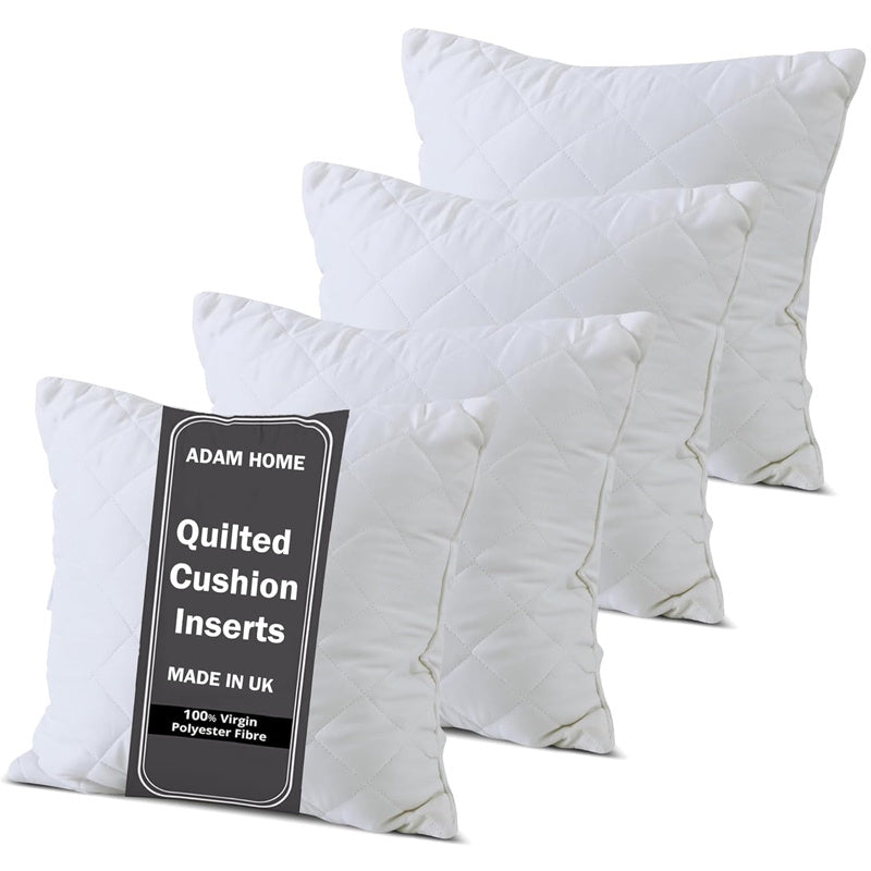 Adam Home 4 Pack Quilted Cushion Inserts Hypoallergenic Fluffy White Cushion Inner, Perfect Hollowfibre for Sofa Cushion Pads