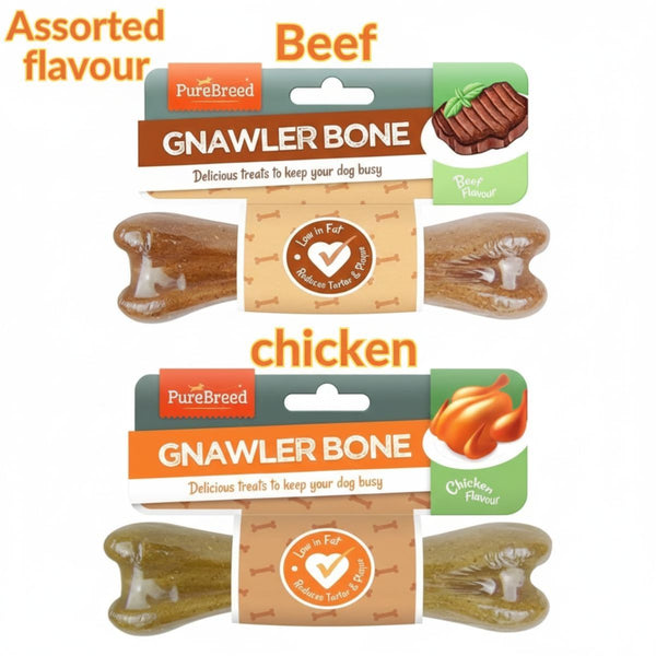 2pcs Pet Dog Treats Gnawler Bone Pack of 2 (2x40g) Dog Food Bone Dog Chew Toy by Pure Breed Assorted
