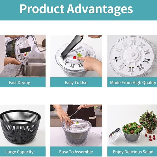Large Manual Lettuce Spinner & Fruits Vegetable Washer Dryer with Rotary Handle, Salad Spinner, Tastier Salads, 24*17*24cm