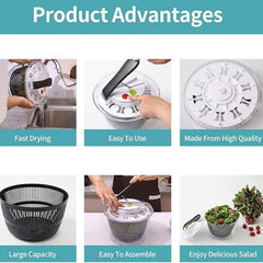 Large Manual Lettuce Spinner & Fruits Vegetable Washer Dryer with Rotary Handle, Salad Spinner, Tastier Salads, 24*17*24cm