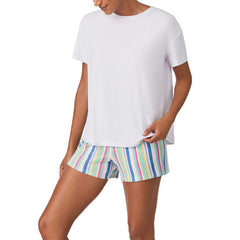 DKNY Ladies Tee & Boxer Pyjama Set in White Sorbet