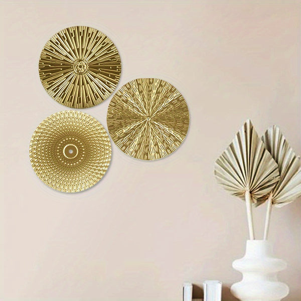 5/6/7pcs Elegant Golden Iron Art Round Wall Hanging Decor | European Style Wall Mount Home Decor for Living Room, Bedroom, Dining Room | Ideal Housewarming Gift, Art Deco Style, Iron Material