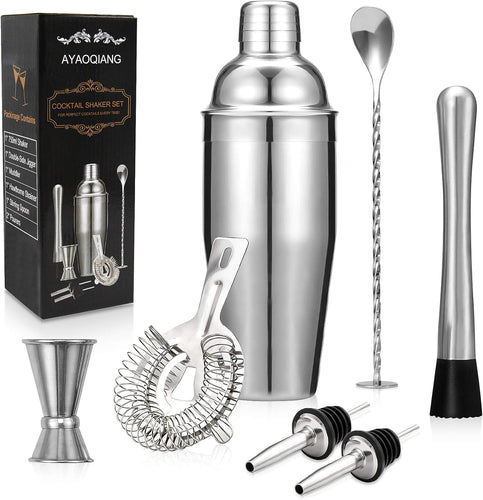 Cocktail Shakers Set,7 Pieces Cocktail Making Kit,Cocktail Shaker Set 750Ml Stainless Steel Bar Tool Set Bartender Kit with Double Jigger,Muddler,Strainer,Pourers,Mixing Spoon
