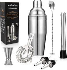 Cocktail Shakers Set,7 Pieces Cocktail Making Kit,Cocktail Shaker Set 750Ml Stainless Steel Bar Tool Set Bartender Kit with Double Jigger,Muddler,Strainer,Pourers,Mixing Spoon