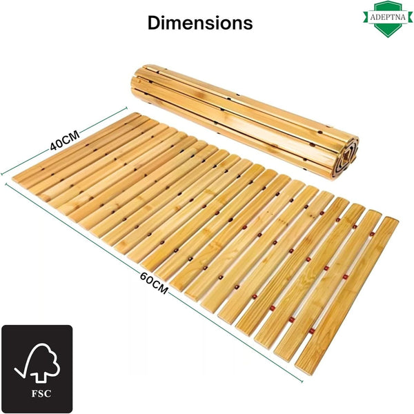 ADEPTNA Wooden Duck Board Bath Mat Acacia Wood Non-Slip - Luxury Rectangular Slatted Design for Bathroom, Shower, Spa, Sauna - 60cm x 40cm Waterproof Floor Decor