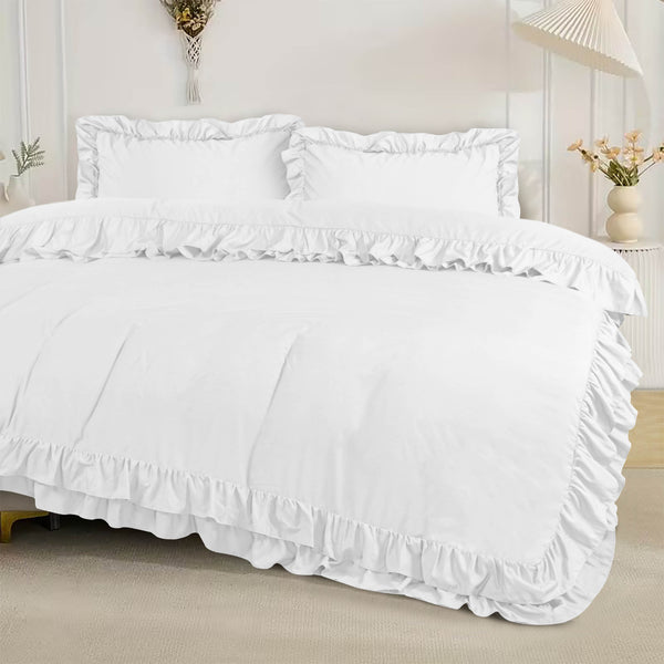 3-Piece Ruffle Frilled Duvet Cover Set – Soft, Comfortable Bedding with Pillowcases, Button Closure, Elegant Layered Design