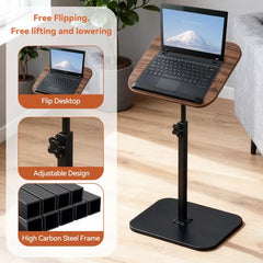 1pc 360 ° Flip Desktop Adjustable Height Small Table, Fashionable and Simple Metal Frame with Wooden Desktop Stable and Not Easy to Shake, Portable and Lightweight Side Table Snack Table - Home Office Desk Bedside Table, Essential for Drama Enthusiasts, H