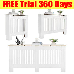Radiator Cover Cabinet Large Small Wooden Radiator Cover, White Wood Painted MDF Cabinet Heater Cover Cabinet, Slats, Grill, Wood Top Shelf Easy Assembly for Living Room, Hallway, Bedroom Decoration