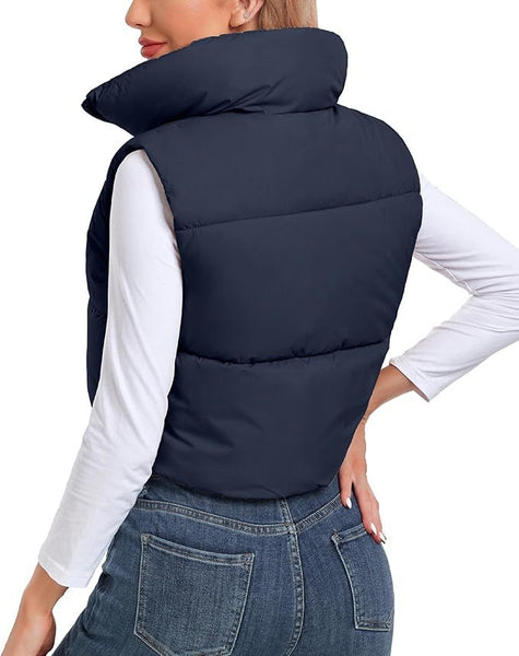 Women's Fashion High Neck Cropped Waistcoat