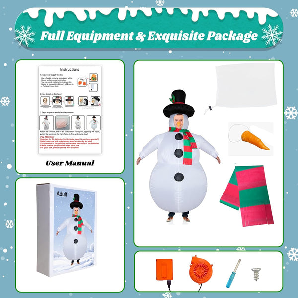Poptrend Inflatable Snowman Costume Christmas Costume Funny Blow up Snow Man Costumes for Adult Kids Cosplay Fancy Dress Party Costumes