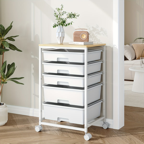 KINGRACK 5-Drawer Rolling Storage Cabinet with Lockable Casters & /Grey Drawers - Heavy-Duty Iron Frame, Space-Saving Mobile Organizer Cart, Compact 27-Inch Height, 3.2 Cu Ft Capacity, Stackable Design for Bedroom, Living Room, Home Office - Easy As