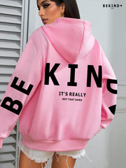 IT's REALLY Print Hoodie, Casual Fashion Sweatshirt, Hooded Pocket Drawstring Sweatshirt for Fall & Winter, Women's Clothing