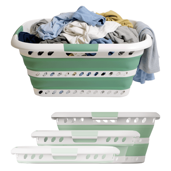 KNIGHT Collapsible Laundry Basket 42L–Foldable Washing Basket with Handles, Large Space-Saving Basket for Clothes – Multipurpose Laundry Hamper & Collapsible Washing Baskets for Laundry (Green)