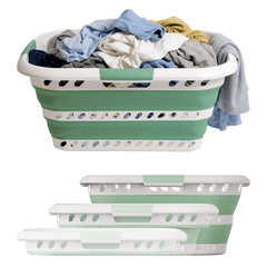 KNIGHT Collapsible Laundry Basket 42L–Foldable Washing Basket with Handles, Large Space-Saving Basket for Clothes – Multipurpose Laundry Hamper & Collapsible Washing Baskets for Laundry (Green)
